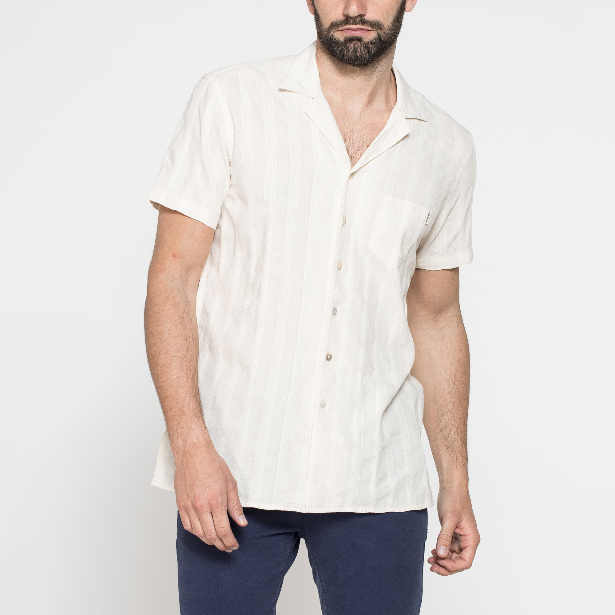 CAMICIA BOWLING IN TESSUTO TINTO FILO DI LINO COTONE