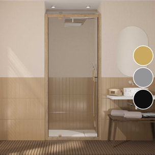 Porte de douche Pivotante 90x200cm - Profilés Aluminium effet Bois - Verre 6mm - WOOD CRUSH
