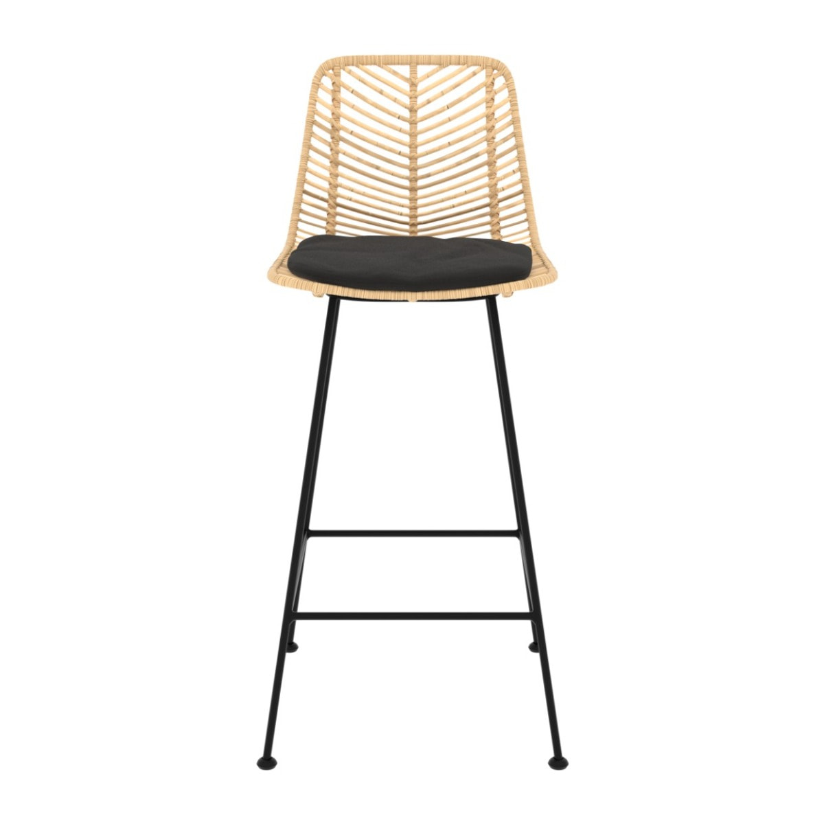 Lot de 2 chaises pour îlot central 66 cm en rotin naturel et noir - Tamara