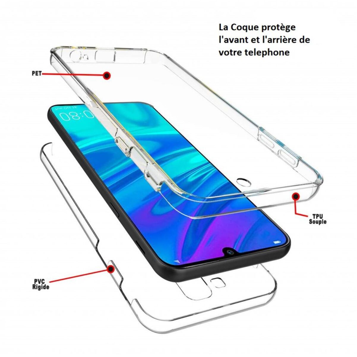 Coque Galaxy A40 360° intégrale protection complète avant arrière silicone transparente