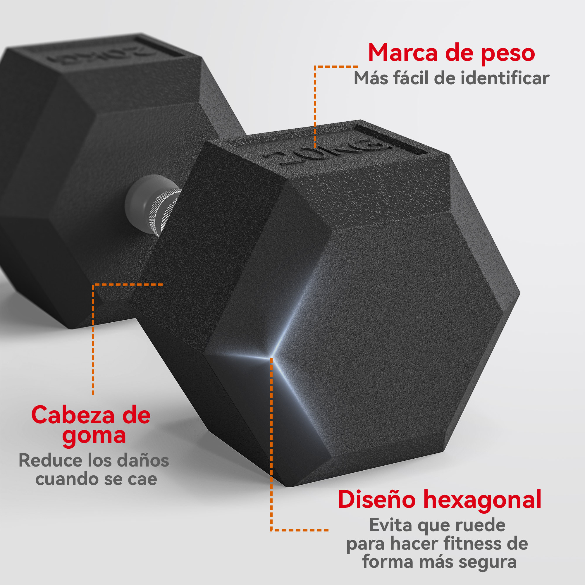 Mancuerna Hexagonal 20 kg de Hierro Fundido, Pesas de Metal Recubiertas de Goma, con Mango Moleteado, para Entrenamiento en Casa, Gimnasio, y Oficina, Negro y Plata