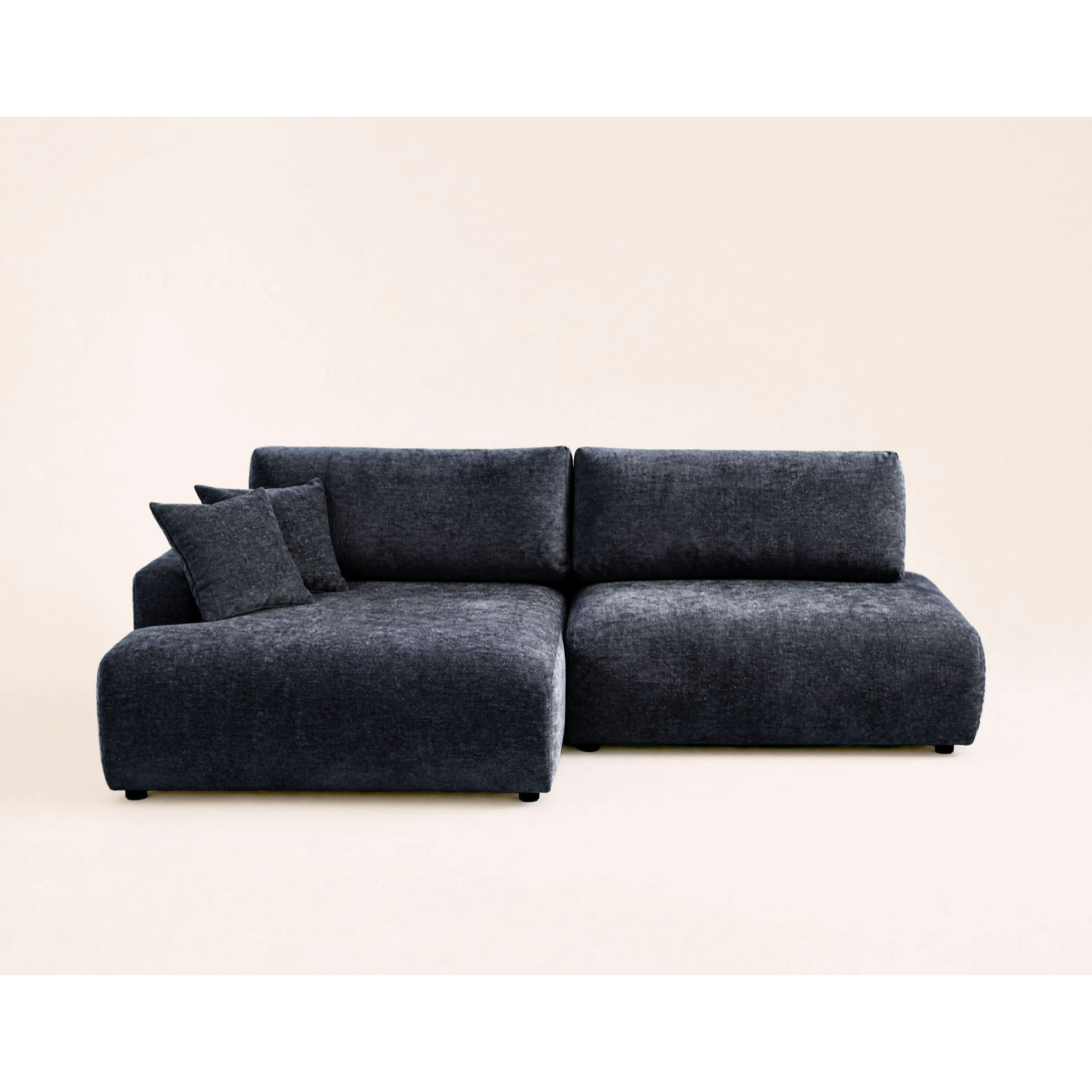 Pivoine - Canapé d'angle ouvert gauche 4 places convertible avec coffre en tissu texturé - Bleu marine