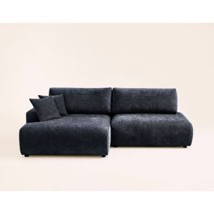 Pivoine - Canapé d'angle ouvert gauche 4 places convertible avec coffre en tissu texturé - Bleu marine