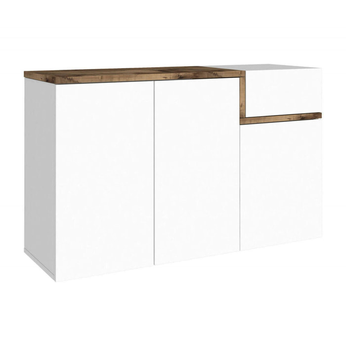 Scarpiera moderna, Made in Italy, 3 ante e 1 anta a ribalta, Portascarpe da ingresso, cm 120x40h80, colore Bianco lucido e Acero