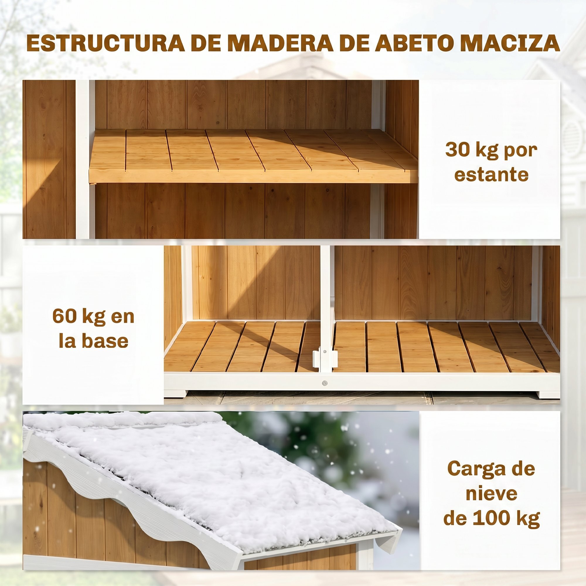 Caseta de Jardín de Madera 105x55x179 cm Cobertizo Jardín Exterior Impermeable Armario Exterior Herramientas con Puertas 4 Estantes Extraíbles Techo Metal Galvanizado Pies Ajustables Natural