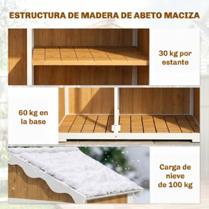 Caseta de Jardín de Madera 105x55x179 cm Cobertizo Jardín Exterior Impermeable Armario Exterior Herramientas con Puertas 4 Estantes Extraíbles Techo Metal Galvanizado Pies Ajustables Natural