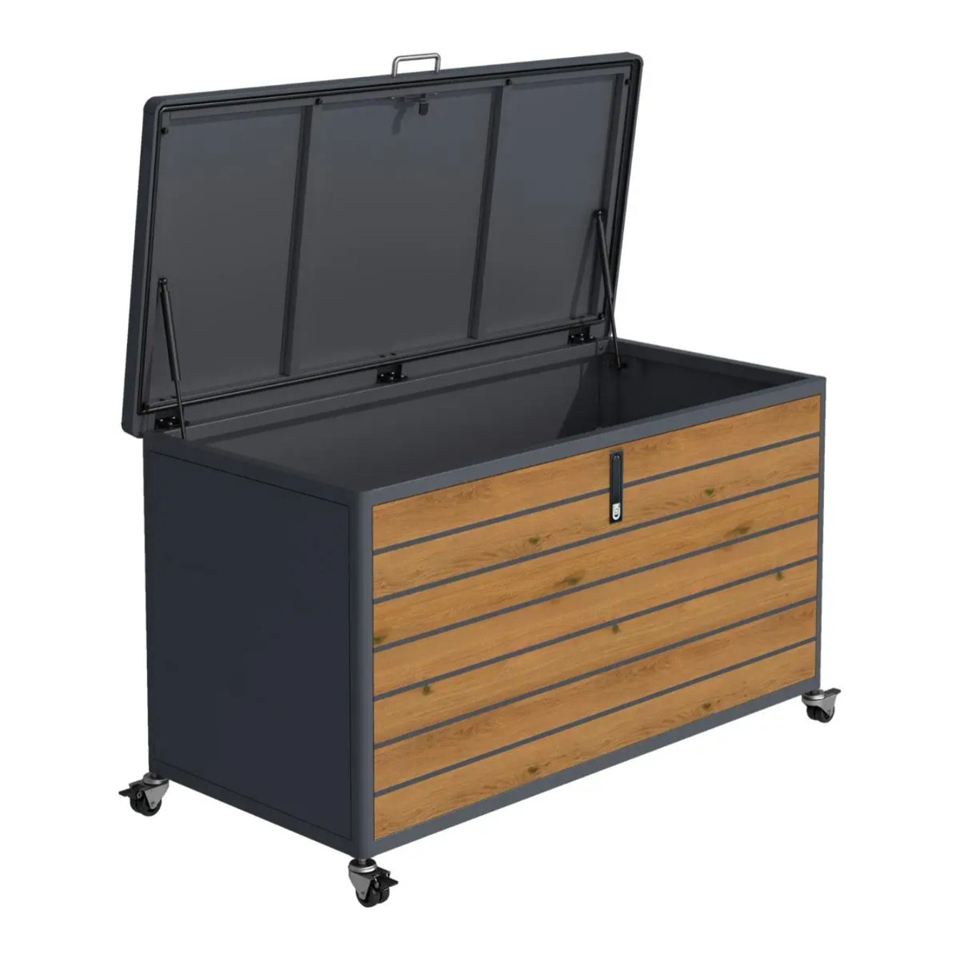 Coffre à roulette PREMIUM métal 650L anthracite imitation bois