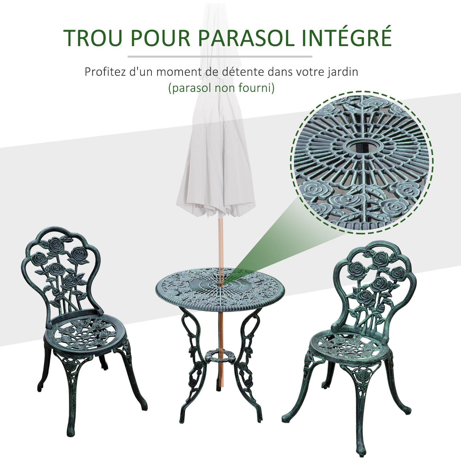 Salon de jardin 2 places – Style néo-rétro – Table ronde incluse