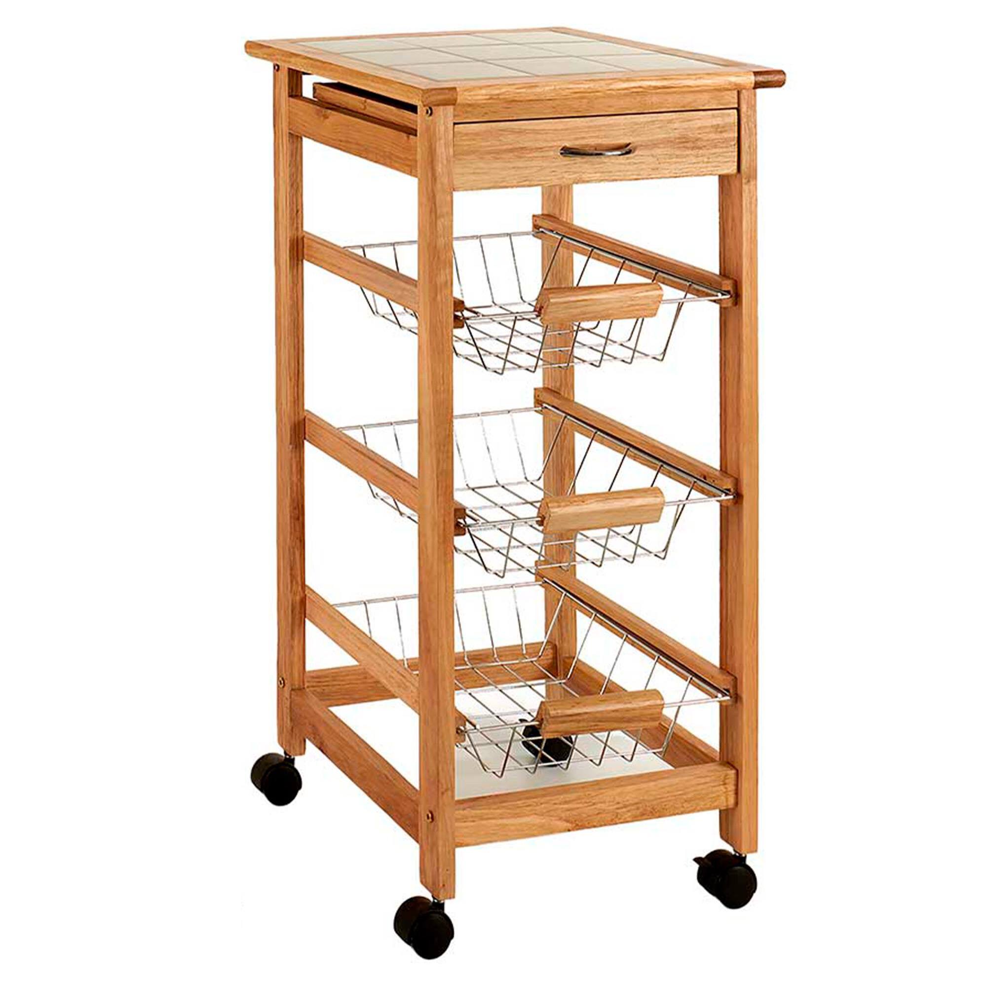 Verdulero madera metal 3 pisos natural