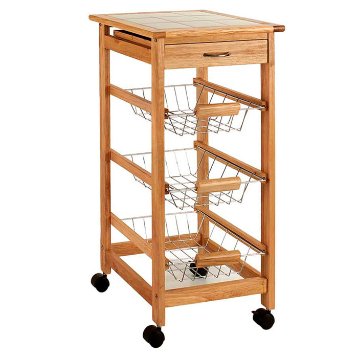 Verdulero madera metal 3 pisos natural