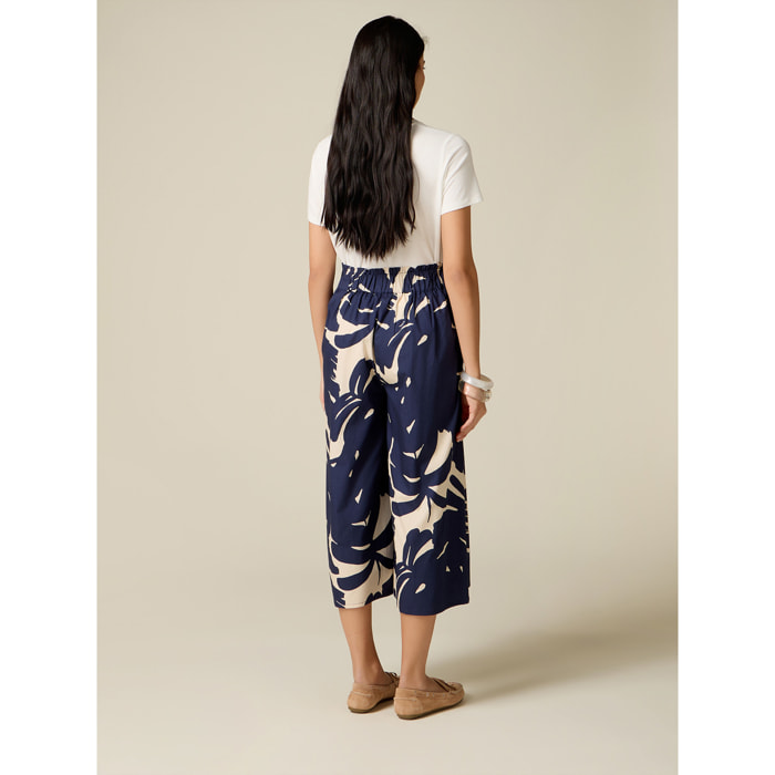 Oltre - Gonna pantalone in popeline fantasia - Blu