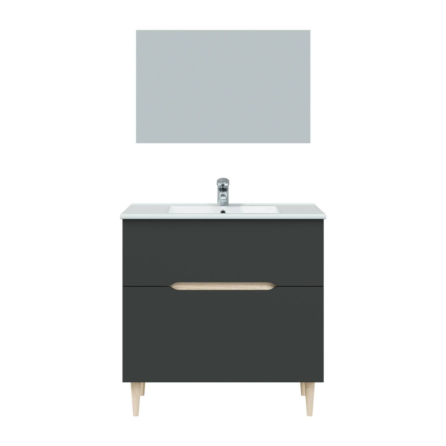 Mobile sottolavabo Yarmouth, Sotto lavabo bagno, Mobiletto da bagno con specchio, Lavabo non incluso, 80x45h80 cm, Antracite e Rovere