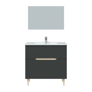 Mobile sottolavabo Yarmouth, Sotto lavabo bagno, Mobiletto da bagno con specchio, Lavabo non incluso, 80x45h80 cm, Antracite e Rovere