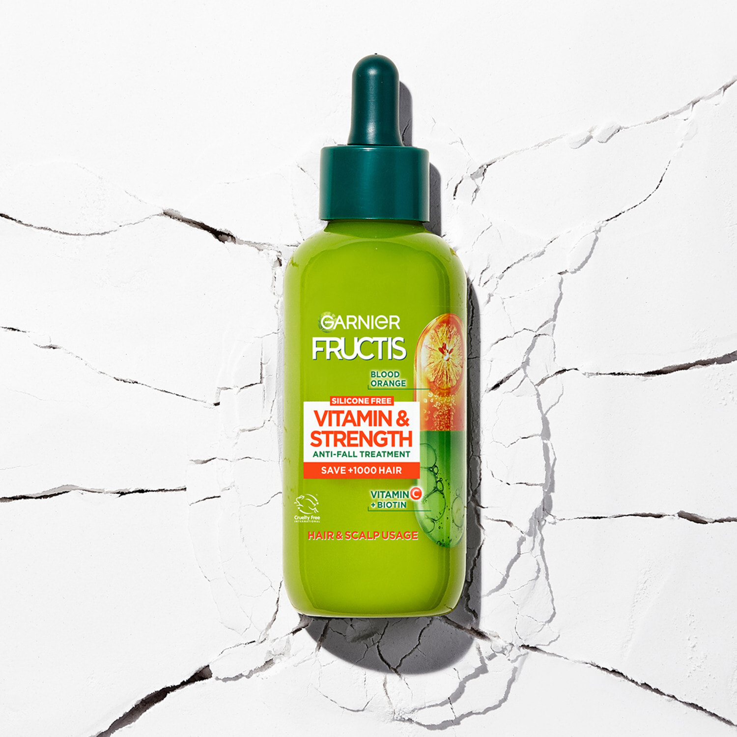 Siero Anti-Caduta per Capelli Fragili Fructis Vitamine e Forza Trattamento con Arancia Rossa Vitamina C e Biotina - Flacone da 125ml