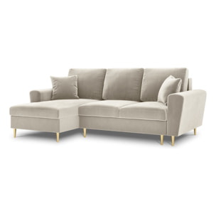 Canapé d'angle gauche convertible avec coffre de rangement "Kyoto" 4 places en velours beige clair