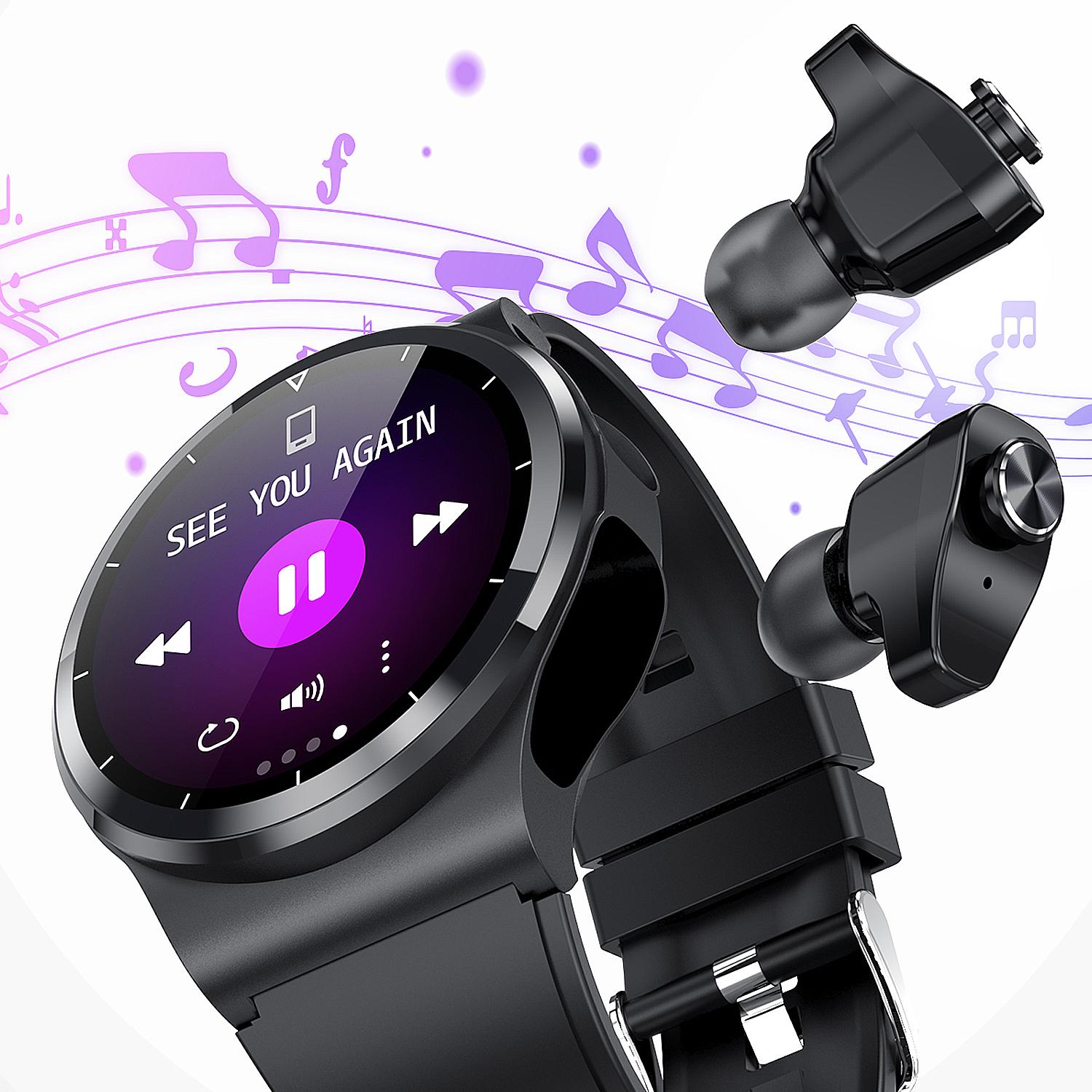 Smartwatch GT69 con auriculares Bluetooth 5.0 TWS integrados. Monitor de tensión y oxígeno en sangre; modo multideportivo.