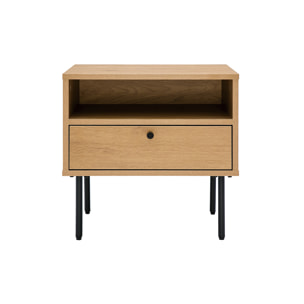 Table de chevet avec rangements finition bois clair chêne et métal noir L50 cm PERNELLE