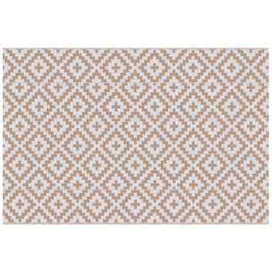Alfombra de Exterior 182x274 cm Alfombra Reversible con Patrón Geométrico de Rombos Impermeable para Terraza Balcón Patio Camping Playa Blanco y Café