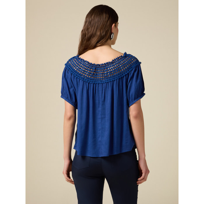 Oltre - Camiseta con borde de macramé - Azul