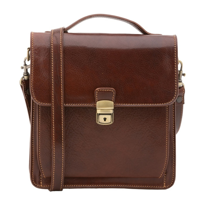Borsa a tracolla uomo in vera pelle - Modello False - Made in Italy - 26.0 x 23.5 x 9.0 cm