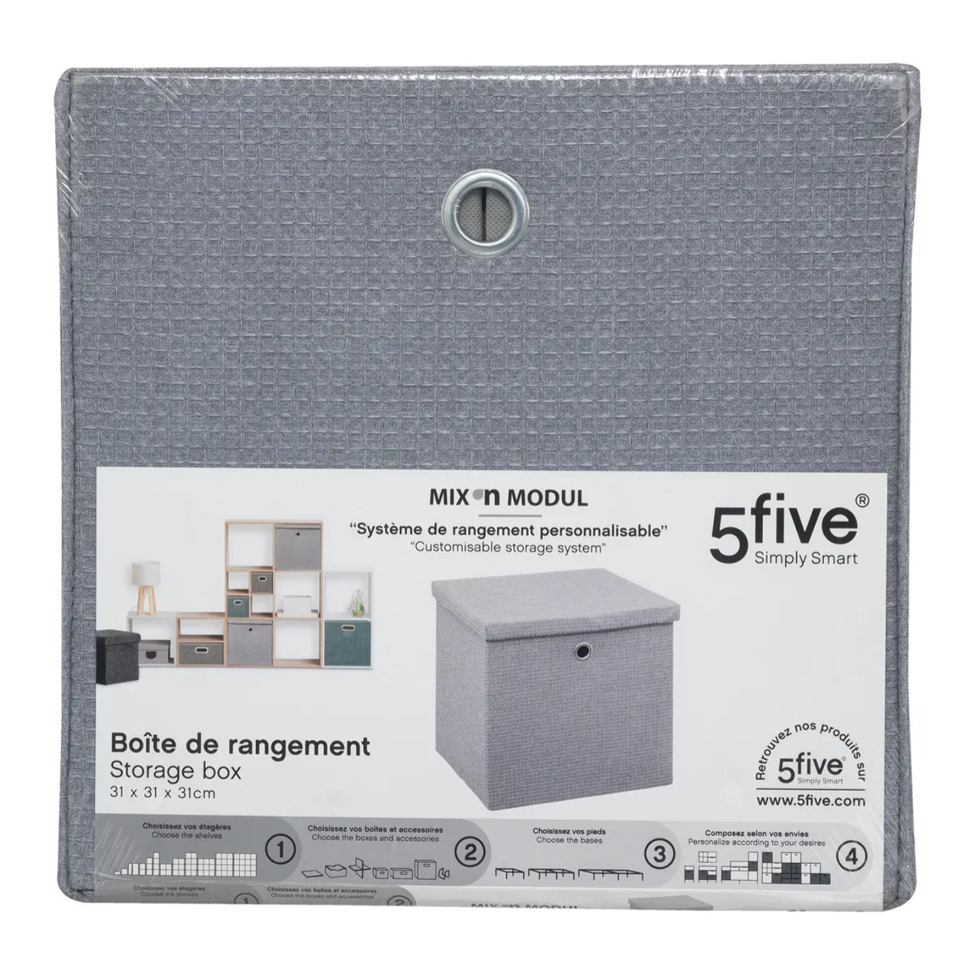 Boîte tissu 31x31cm gris "Mix 'n Modul"