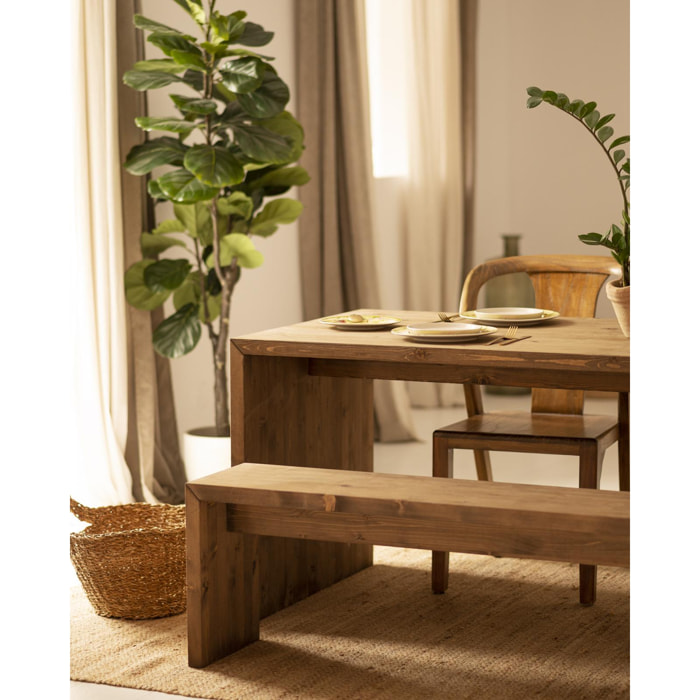Pack table à manger et banc en bois massif ton chêne foncé de différentes tailles