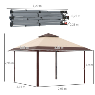 Carpa Plegable 3,85x3,85 m Cenador de Jardín con Doble Techo Altura Ajustable en 3 Niveles y Bolsa de Transporte Impermeable Anti-UV para Fiestas Bodas Caqui y Café