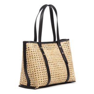 Apulia borsa tote donna. Pelle autentica combinata con canapa