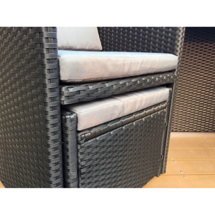 Salon de jardin 8 places noir-gris + housse de protection REGINA