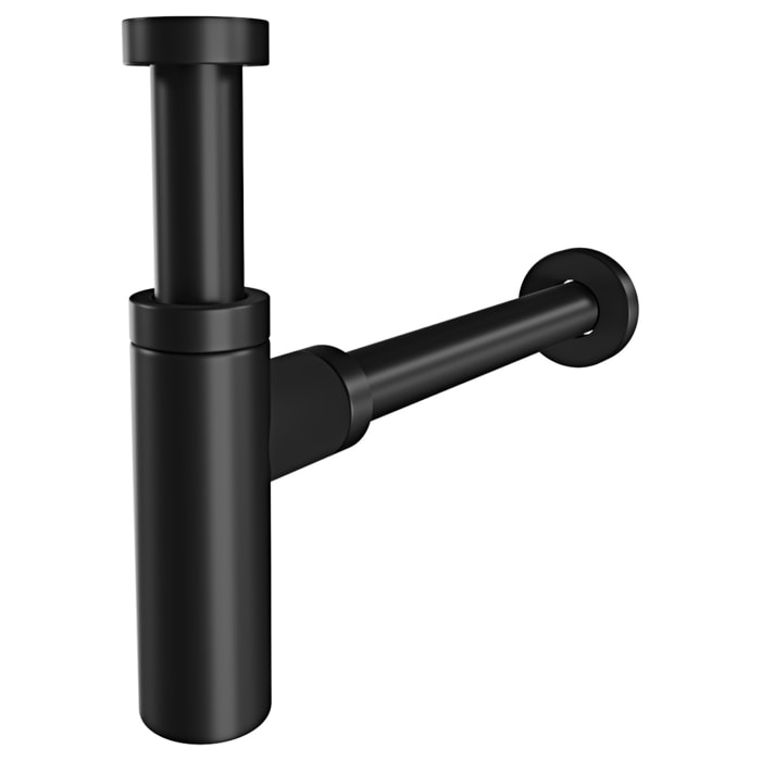 Sifone Di Scarico Tondo Universale In Ottone Nero Opaco Scarico Lavabo 1"1/4 G Altezza 12,5 Cm Bagno Elegante E Resistente Contro Cattivi Odori