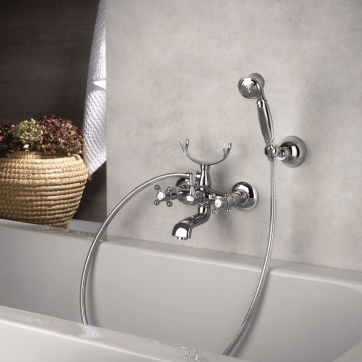 Mélangeur bain douche + flexible + douchette + support PAINI Tiffany Chromé