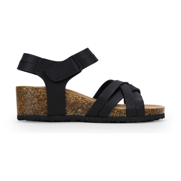 Sandalias negras con cuña de corcho