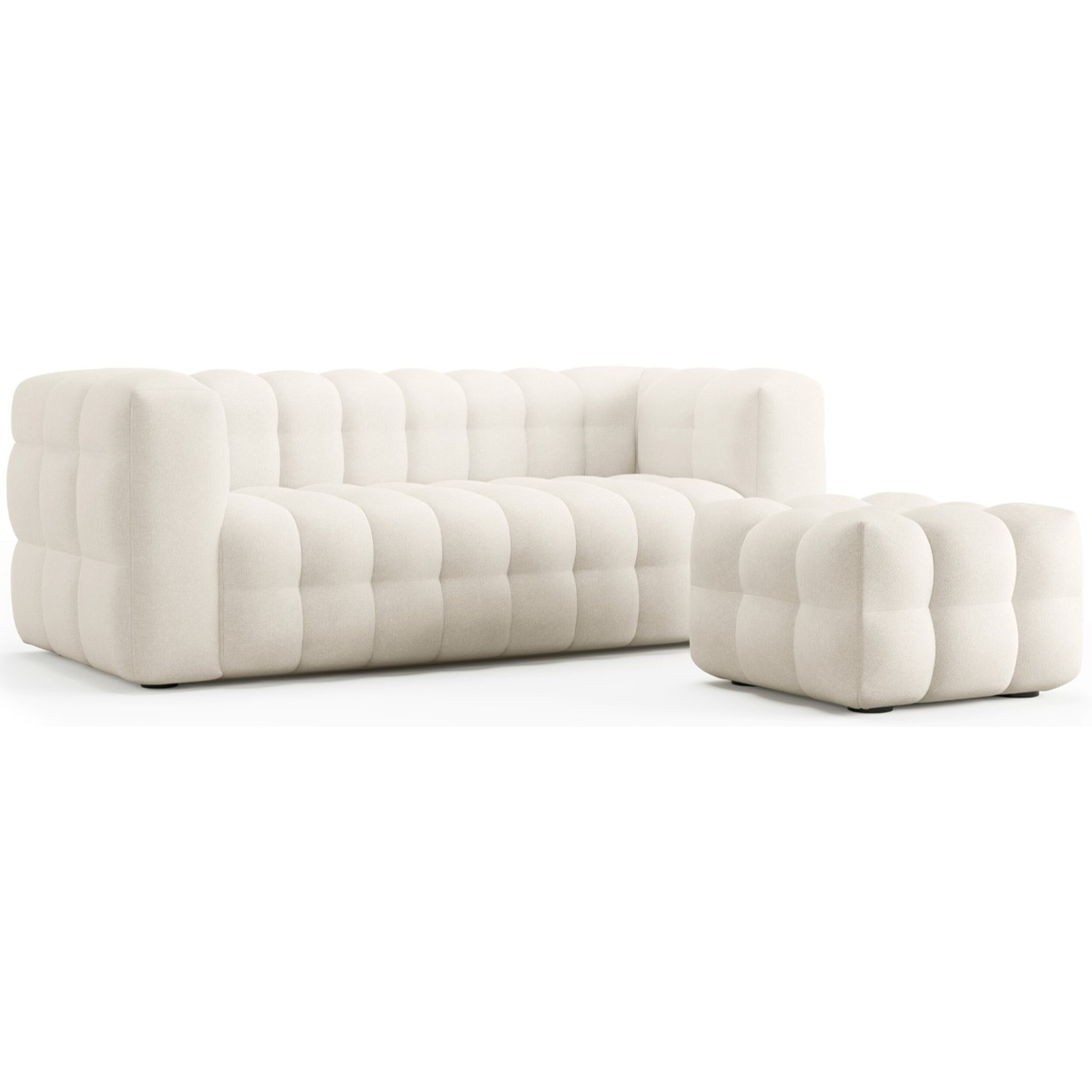 Pouf capitonné en tissu bouclé - CESTER