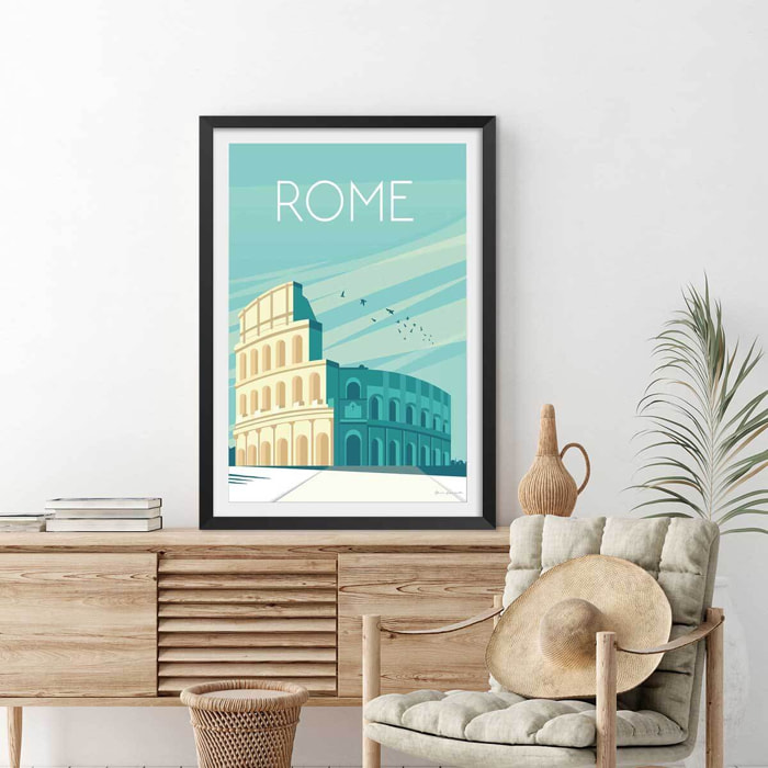 Affiche ville voyage Rome et son colisée Affiche + cadre en bois - Noir