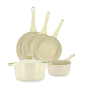 Batterie de cuisine de 5 pièces en aluminium recyclé crème - tous feux PURE