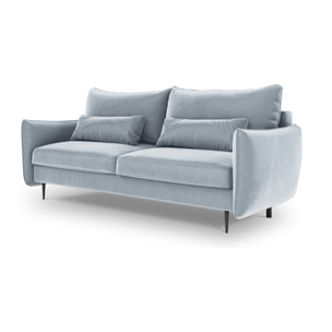 Canapé convertible avec coffre de rangement "Vermont" 3 places en velours bleu clair