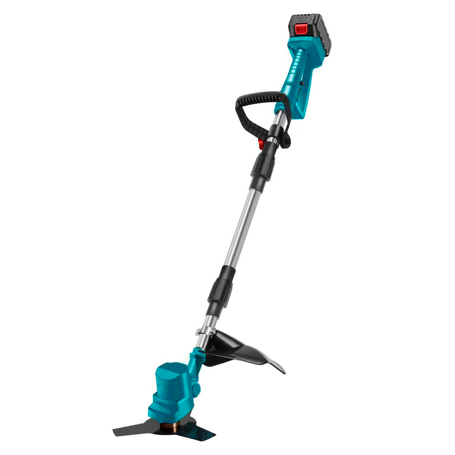 Desbrozadora de 21 V con 18000 rpm, 650 W de potencia y doble batería de 15.000 mAh, con mango articulad y 3 cuchillas.