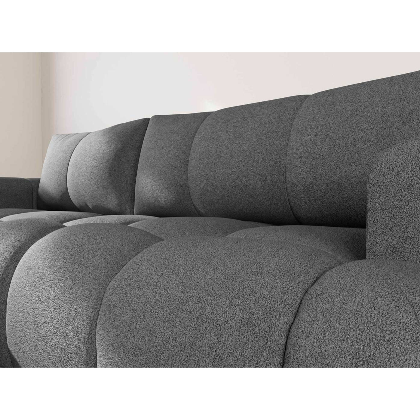 Yulin - Canapé d'angle gauche 4 places convertible avec coffre en tissu bouclette - Gris