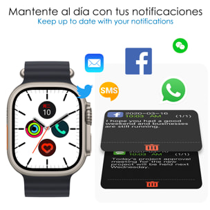 Smartwatch C9 Ultra Max con 20 modos de deporte, llamadas Bluetooth. Monitores de frecuencia cardiaca, oxígeno en sangre, tensión. Doble correa.