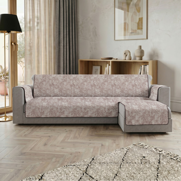 COPRIDIVANO GLAMOUR con Penisola DESTRA, Antiscivolo, Cotone+Microfibra+Fibre Varie, Made in Italy - MARRONE