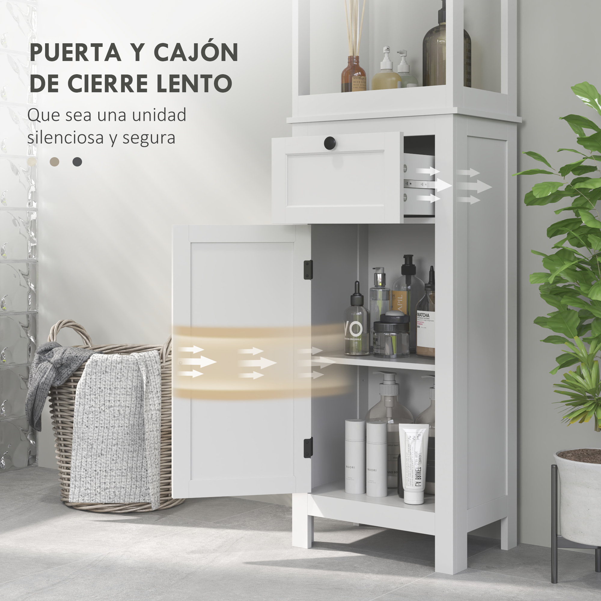 Columna de Baño Mueble de Baño con Cajón Puerta Estante Ajustable y 2 Compartimientos Armario de Baño Moderno 40x30x165 cm Blanco