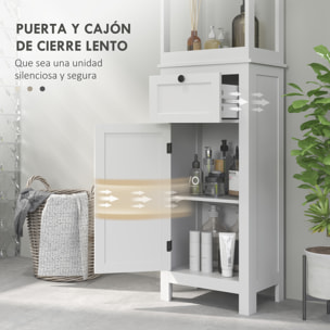 Columna de Baño Mueble de Baño con Cajón Puerta Estante Ajustable y 2 Compartimientos Armario de Baño Moderno 40x30x165 cm Blanco