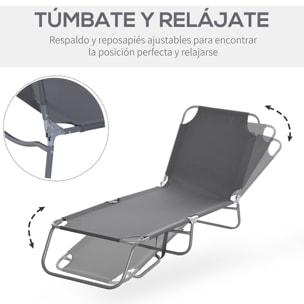 Tumbona Plegable Tumbona Jardín Exterior con Respaldo Ajustable en 5 Posiciones y Estructura Metálica Carga 120 kg para Terraza Piscina Playa 187x55x24 cm Gris