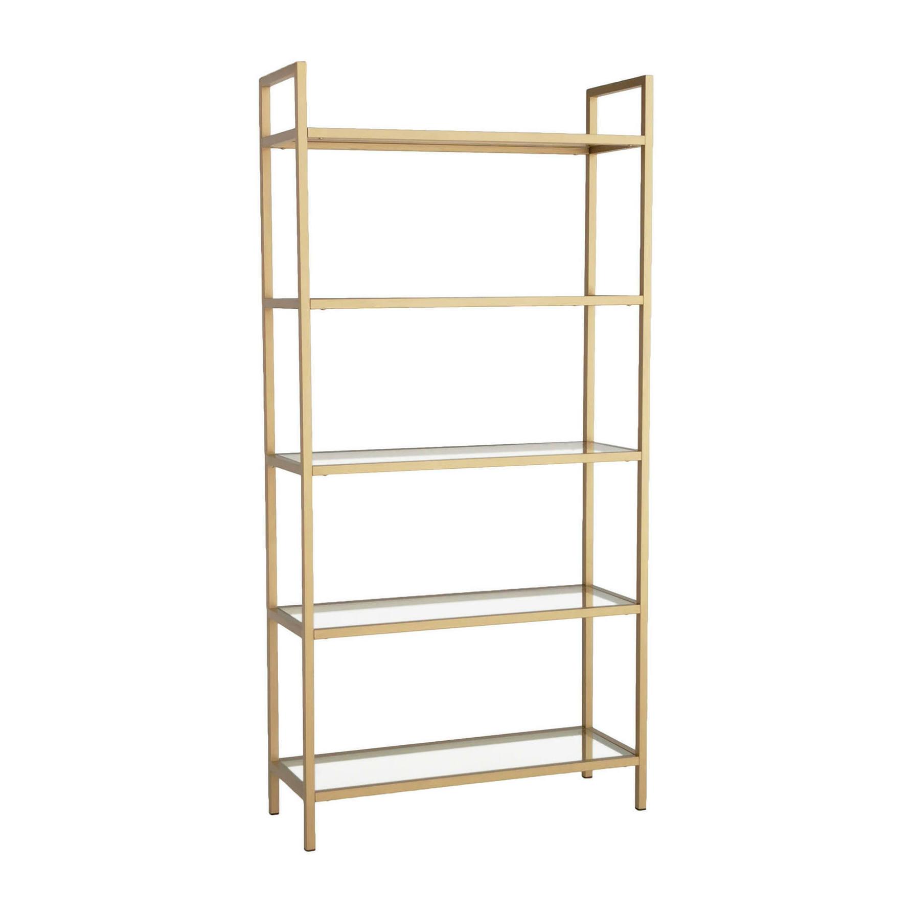 Libreria Diannell, Scaffale da ufficio, Mobile portalibri, Biblioteca, 80x30h165 cm, Oro