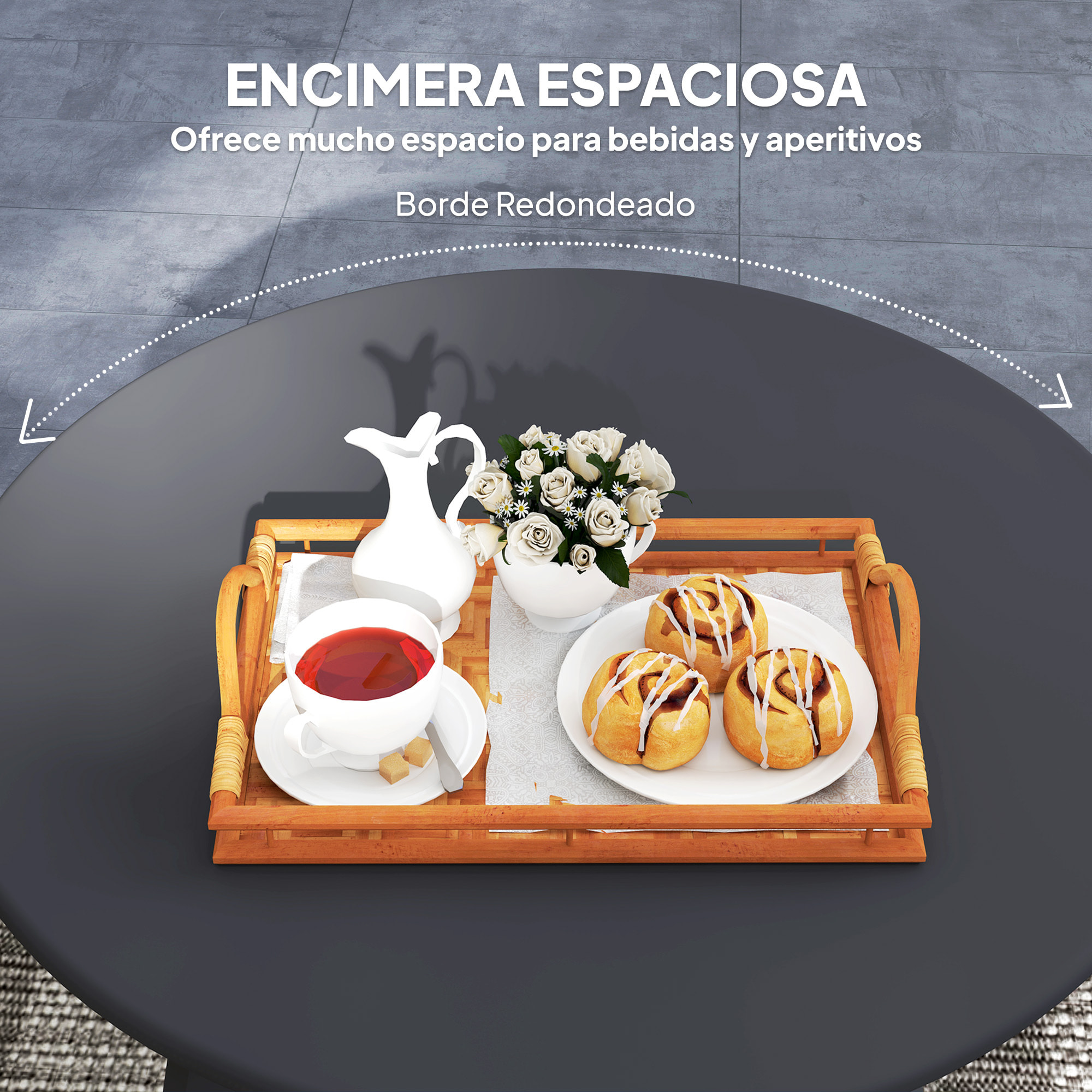 Mesa de Centro de Jardín Redonda de Metal Mesa Auxiliar con Bordes Redondeados Patas Antideslizantes Mesa de Café para Patio Balcón Salón Negro