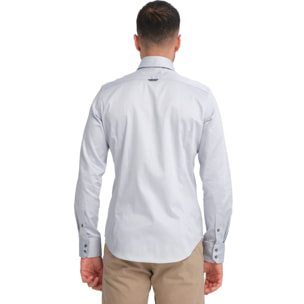 Camicia Uomo 2 Bottoni Button Down 7bottoni Doppio Coll Satin Unito Grigio