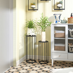 Lot de 2 supports pour plantes hexagonal métal noir