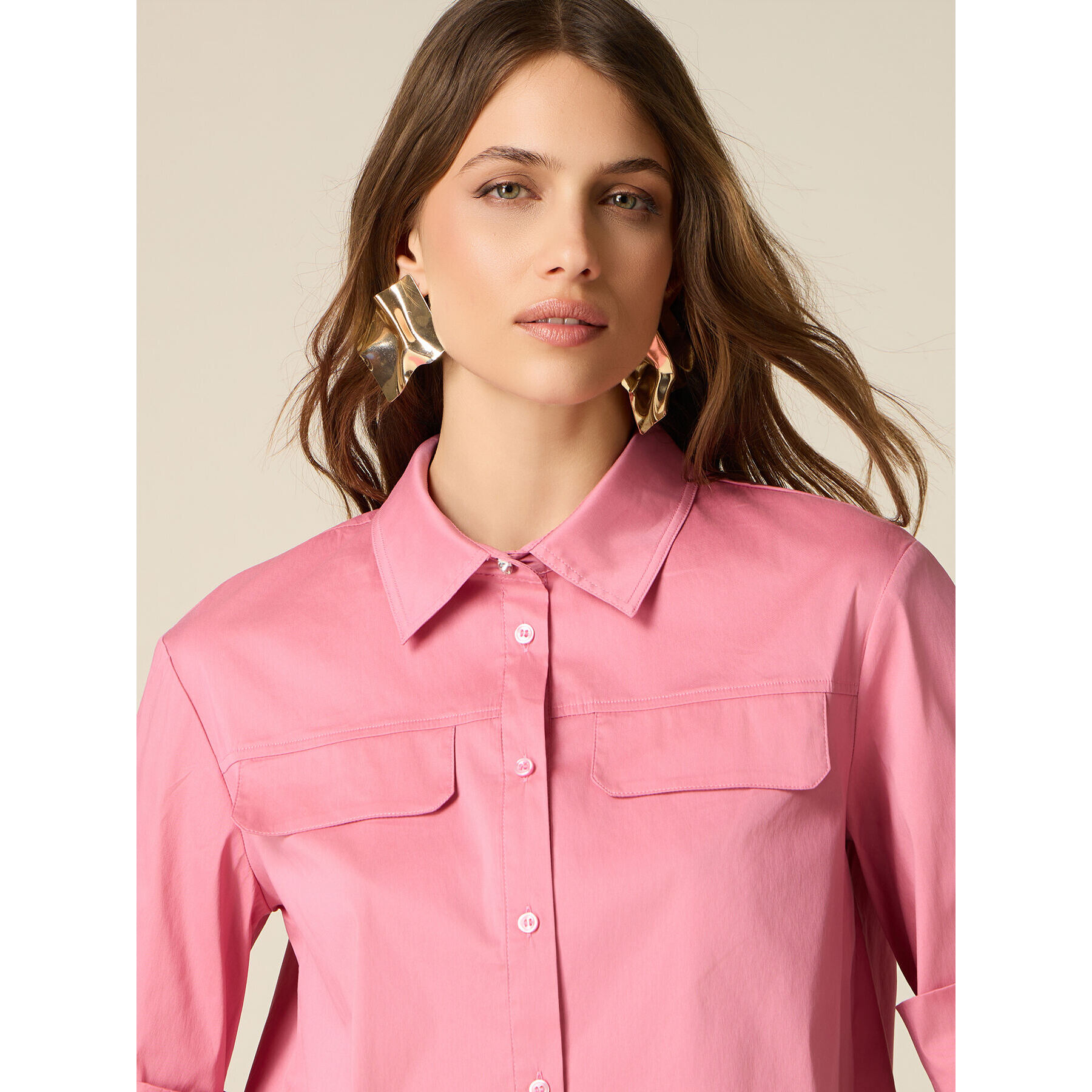 Oltre - Camisa de popelín con bolsillos - Rosa