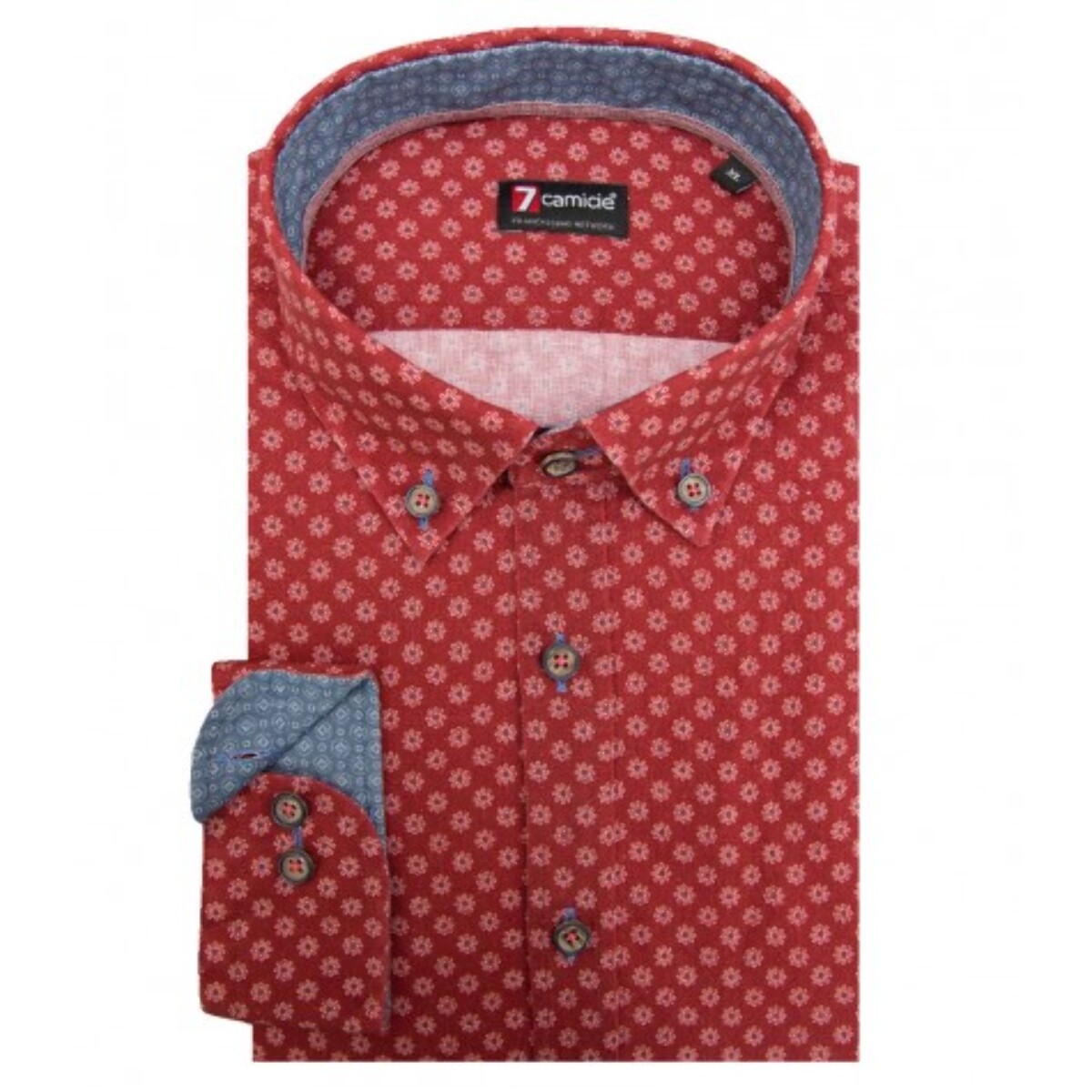camicia uomo 1 bottone button down slim Cotone Stampato Bordeaux Chiaro e Bianco
