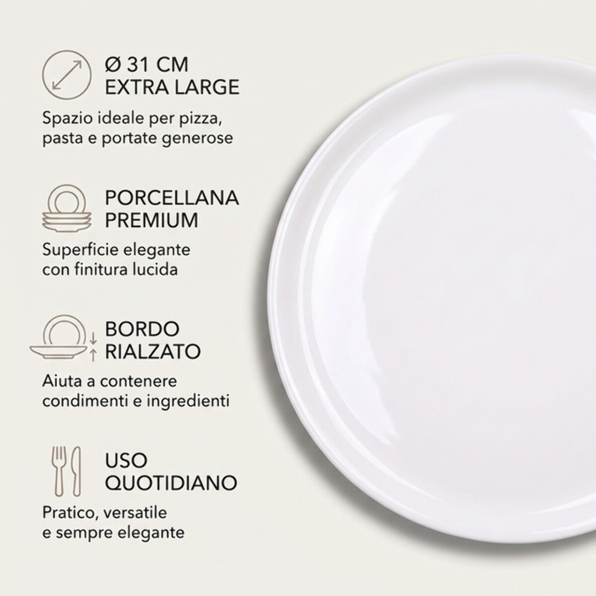 Set piatti pizza in porcellana - Bianco